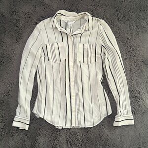 WHBM White Button Down Dress Shirt with Black Stripes